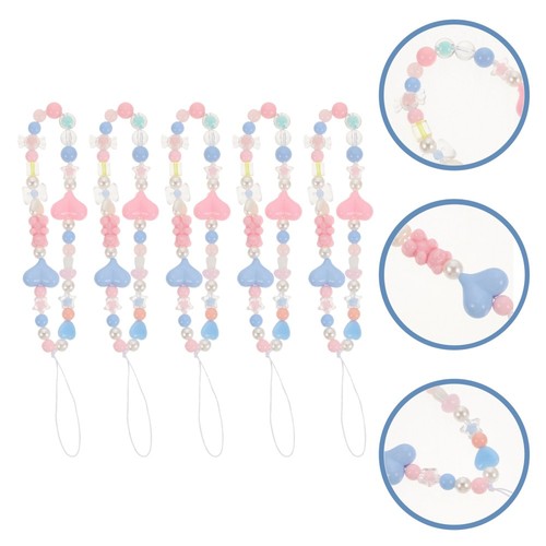 5pcs Keychain Cute Delicate Decorative Phone Beaded Charm Anti-lost Phone Chain - 第 3/12 張圖片