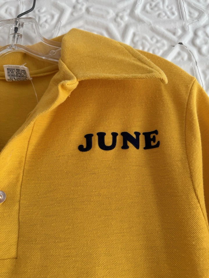 1970s vintage skate polo shirt-Yellow-Gold Screen Star Roller Derby Rainbow June - Image 2 of 4