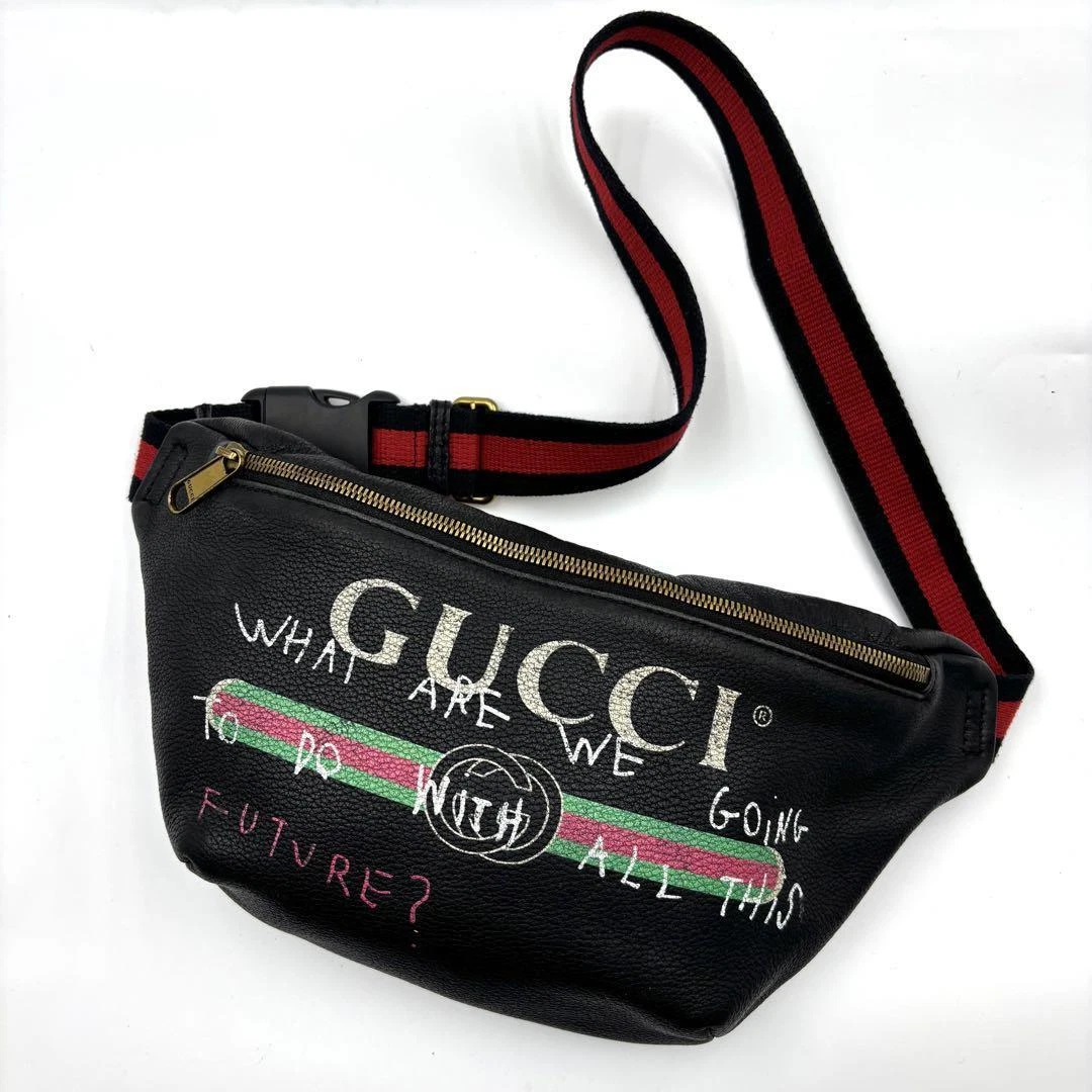 Gucci Sherry Line pochette taille sac banane cuir noir imprimé 493869