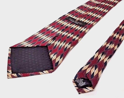 Men's Tie Bill Blass Black Label 100% Silk Red Tan Navy Diamond Shapes 58" Long - Picture 4 of 7