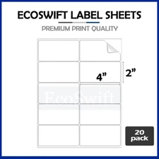 (200) 4 x 2 EcoSwift Laser/Ink Address Shipping Self-Adhesive Labels 10/sheet