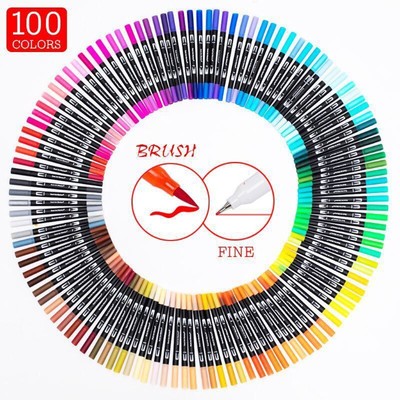 100 Colors Paint Marker Brush Pen Dual Tips Fine Point Water Based Art Markers