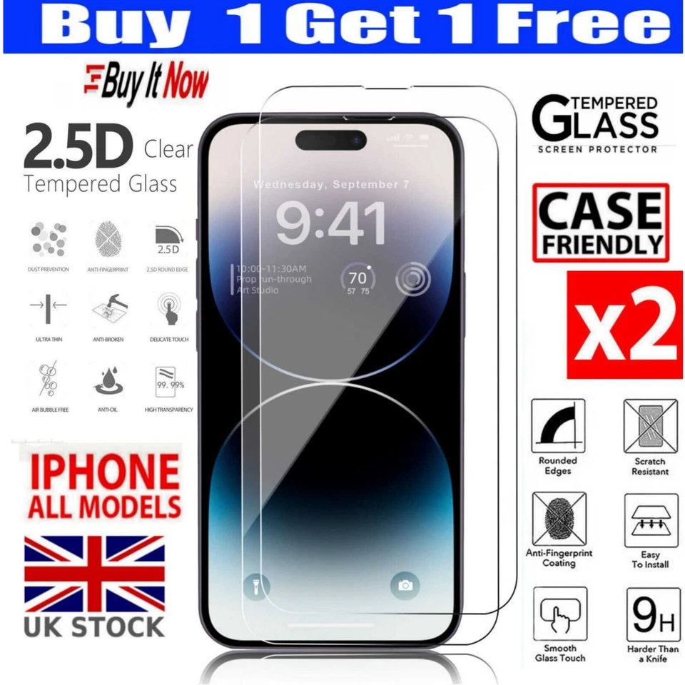 Screen Protector For iPhone 16 15 14 11 13 12 XR 8 7 17 Pro Max Tempered Glass