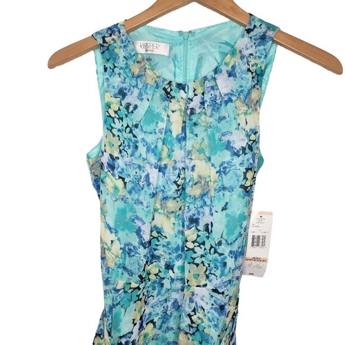 Kasper Womens Size 2 NWT Vintage Aqua Floral Midi Dress - Picture 2 of 4