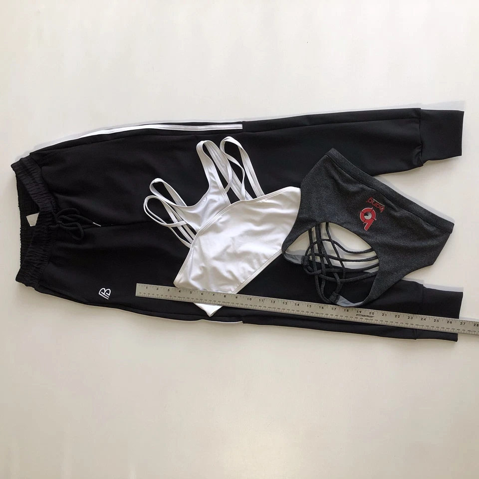 Conjunto de gimnasio de entrenamiento para mujer negro blanco top talla S/pantalones talla XS Foto 3 de 4