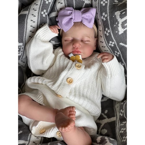 Painted Hair Reborn Baby Dolls Boy Lifelike Newborn 19" Full Body Vinyl Doll - Picture 2 of 5