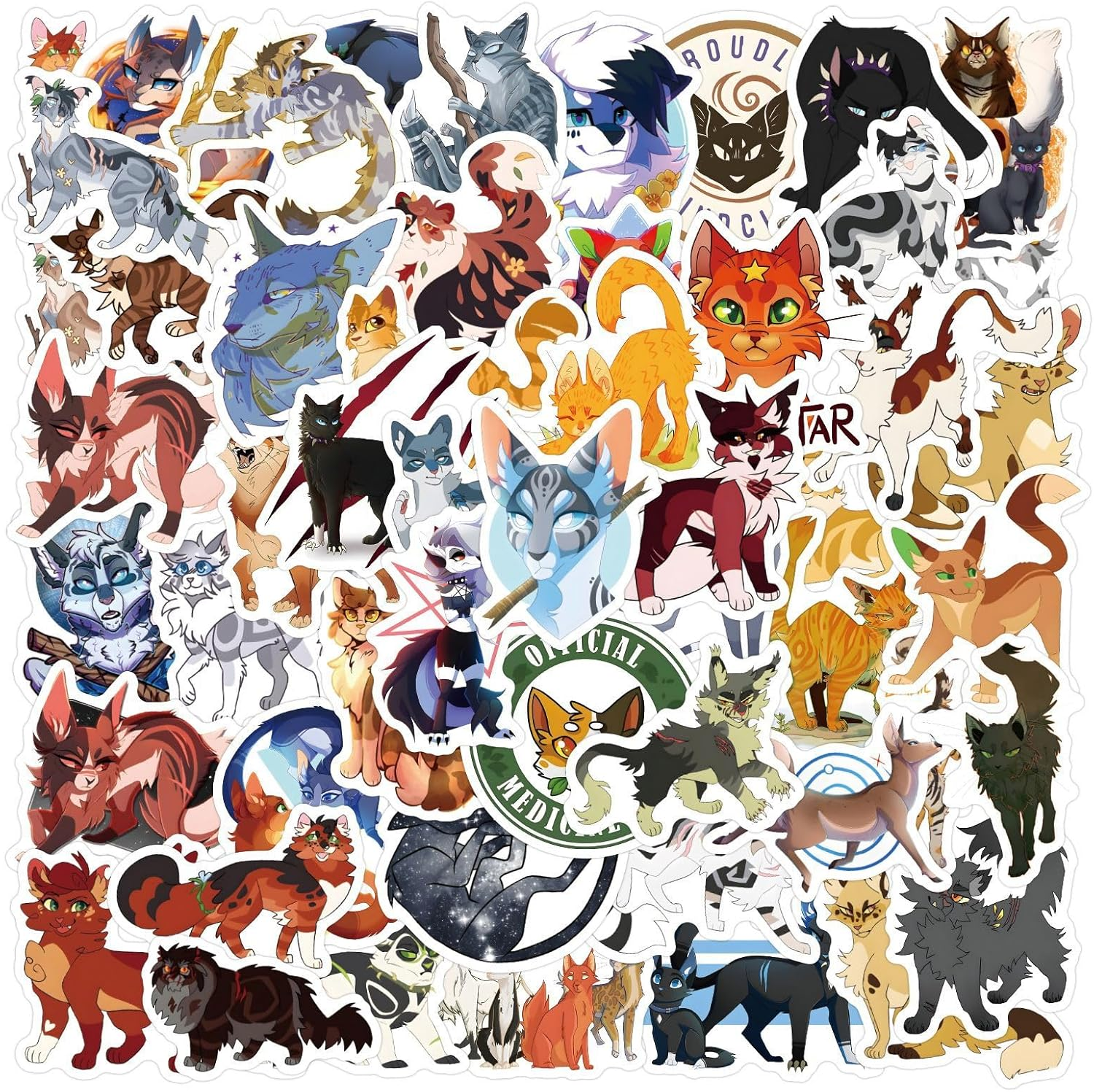 60PCS Warrior Cats Stickers for Kids Adults  Cute Cats Stickers Pack Vinyl Water