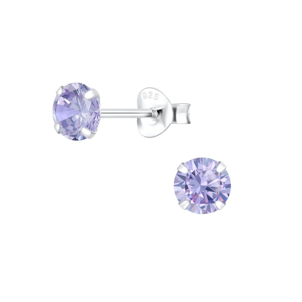 Lavender 5mm CZ Round Stud Earrings in 925 Sterling Silver