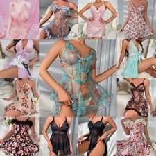 Women Sexy Lingerie Lace Sheer Babydoll Mini Dress Underwear Nightwear Sleepwear