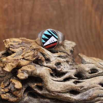 *Sterling Silver Multi Stone Inlay Ring Size 11