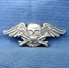 Skull Crossbones Wings Belt Buckle Biker Rock Music Vtg Heavy Metal Mfg .CPA404