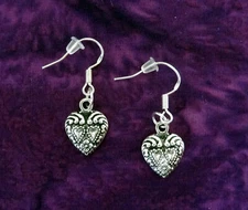 BUY 2 GET 1 FREE~VINTAGE HEART SILVER EARRINGS~STERLING HOOK~CUTE BIRTHDAY GIFT