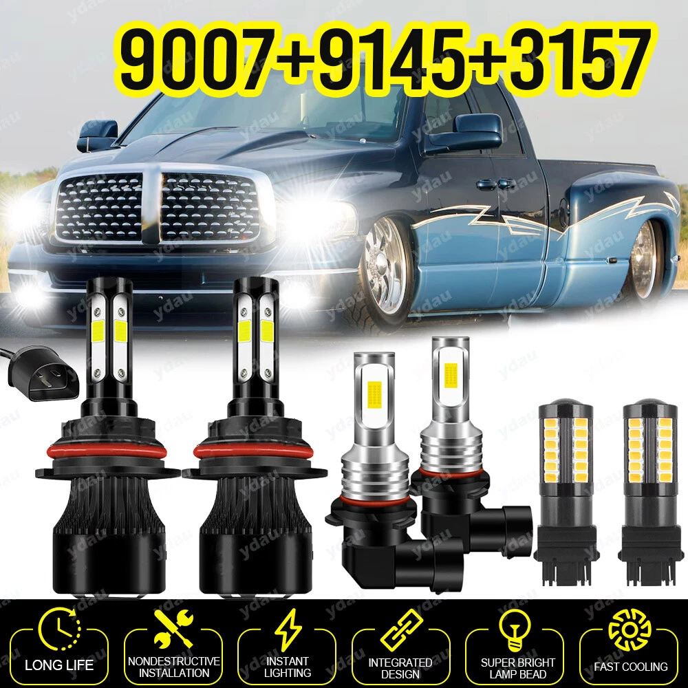 For 2002-2005 Dodge Ram 1500 2500 3500 LED Headlight+Fog Bulbs+Turn Signal Lamp