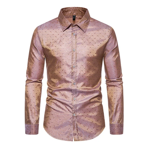 Men's Shirts Long Sleeve New Casual Button Down Dress Shirt Silk Tops - Imagen 16 de 24