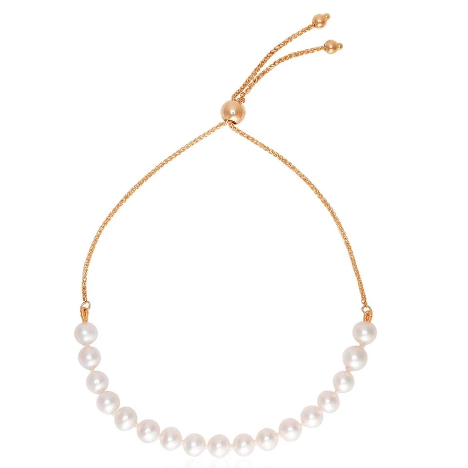 14K Tri-Color Gold 5mm Cultured Pearl Bolo Bracelet (Solid) 5"-9.25" Adj. - Image 3 of 4