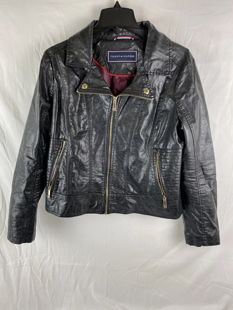 Søgemaskine markedsføring Egenskab Gøre klart Tommy Hilfiger Women&#039;s Faux Leather Classic Moto Jacket, LG (ripe in  lining) | eBay