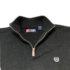 Nice CHAPS Sweater Ralph Lauren Black Heavy Cotton Knit Men's Embroidered Sz LG!