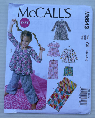 McCall s 6643 Children Top Dress Shorts Pants Sleeping Bag Sewing Pattern XS SM