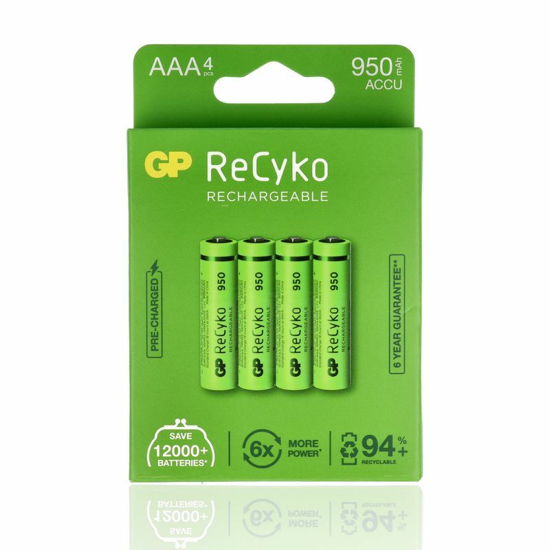 GP Batteries 201215 4 Batterie Gp Ricaricabile Recyko, Ministilo AAA, 950 Mah, B