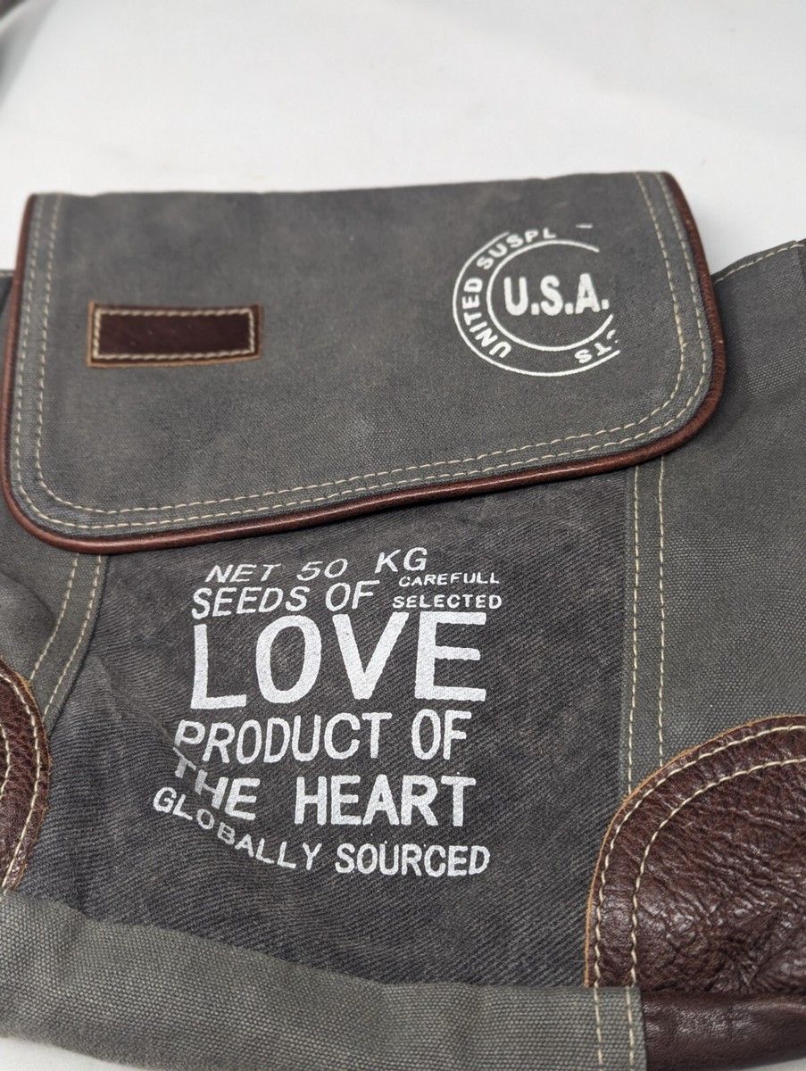 Myra Seeds of Love Preppy Satchel Gray Canvas & Leather Messenger