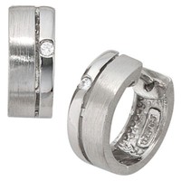 Creole Creolen Ohrringe, 14.5Mm, Mit Zirkonia, 925 Silber, FüR Damen