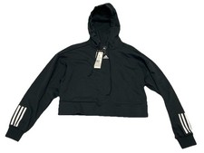NWT Adidas Cropped Hoodie Women Small Black 100 Cotton Pullover Sweatshirt