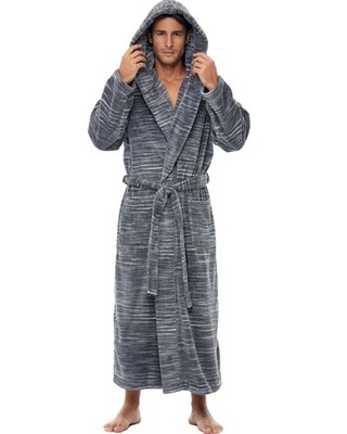 Alexander Del Rossa Mens Robe, Plush Fleece Hooded Bathrobe Men