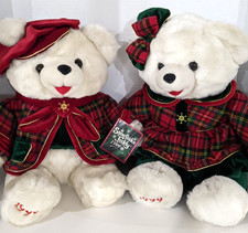 Vintage 1999 Snowflake 22" Teddy Bears w plaid jackets hat Plush Christmas.