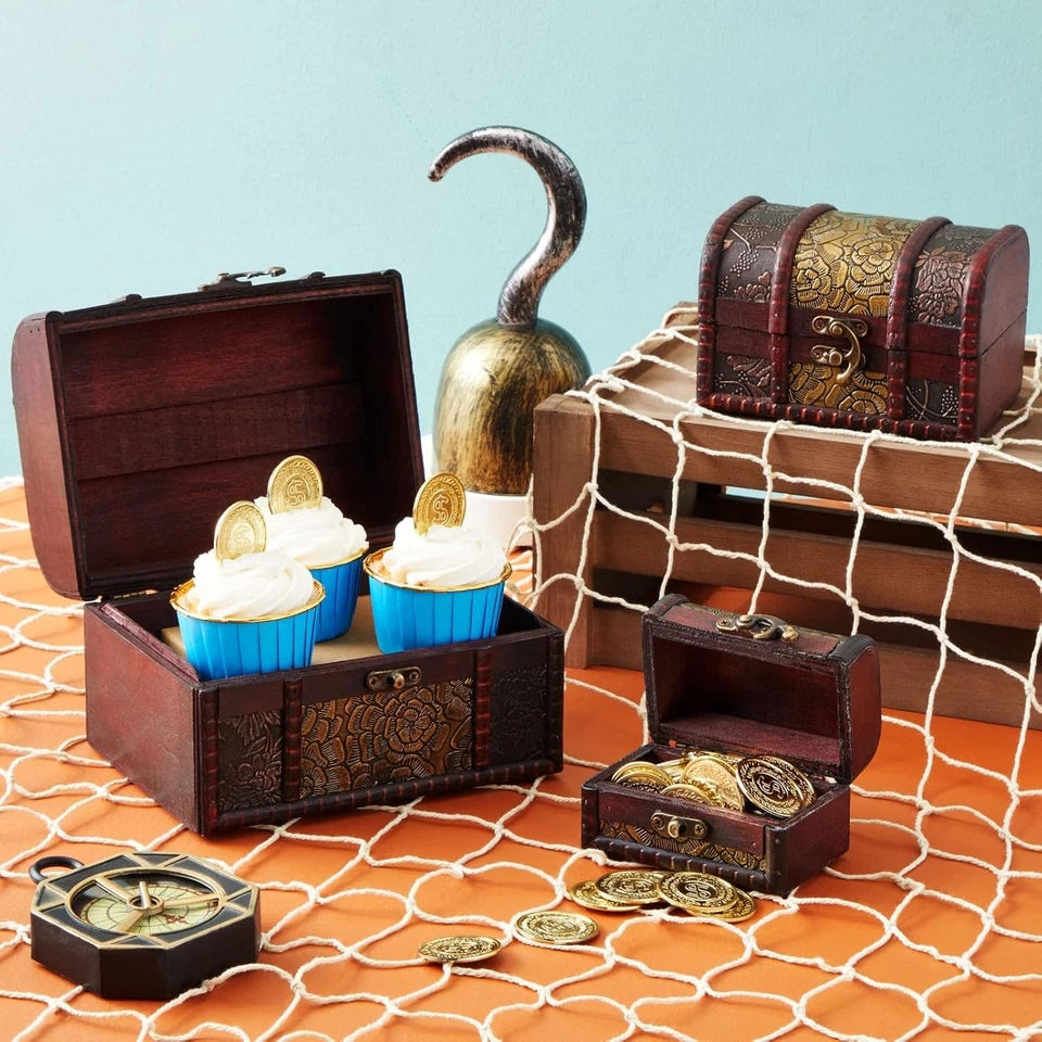 Wooden Treasure Chest Set - 3 Nesting Boxes, Brown Floral - Decorative Storage & - Image 2 of 4