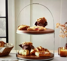Hearth Hand Magnolia 2-Tier Wood Galvanized Metal Cake Dessert Stand