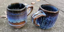 Rare Bill Campbell Studio Pottery Blue Brown Drip Coffe Mug Tea 3.75"