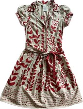 Speeckless Floral Shirt Dress Beige & Red Short Puff Sleeves Size 5 Button Front