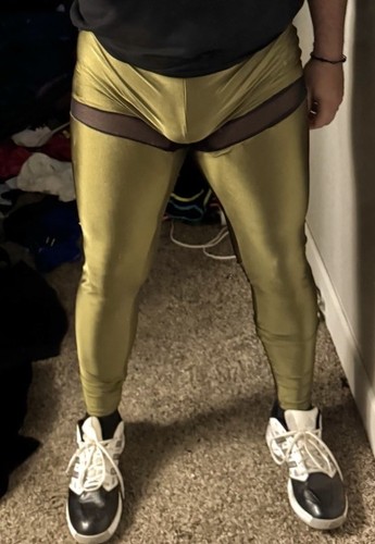 Herren M/L GYLTY glänzend Armeegrün Spandex Leggings "Battle of the Bulge" transparent