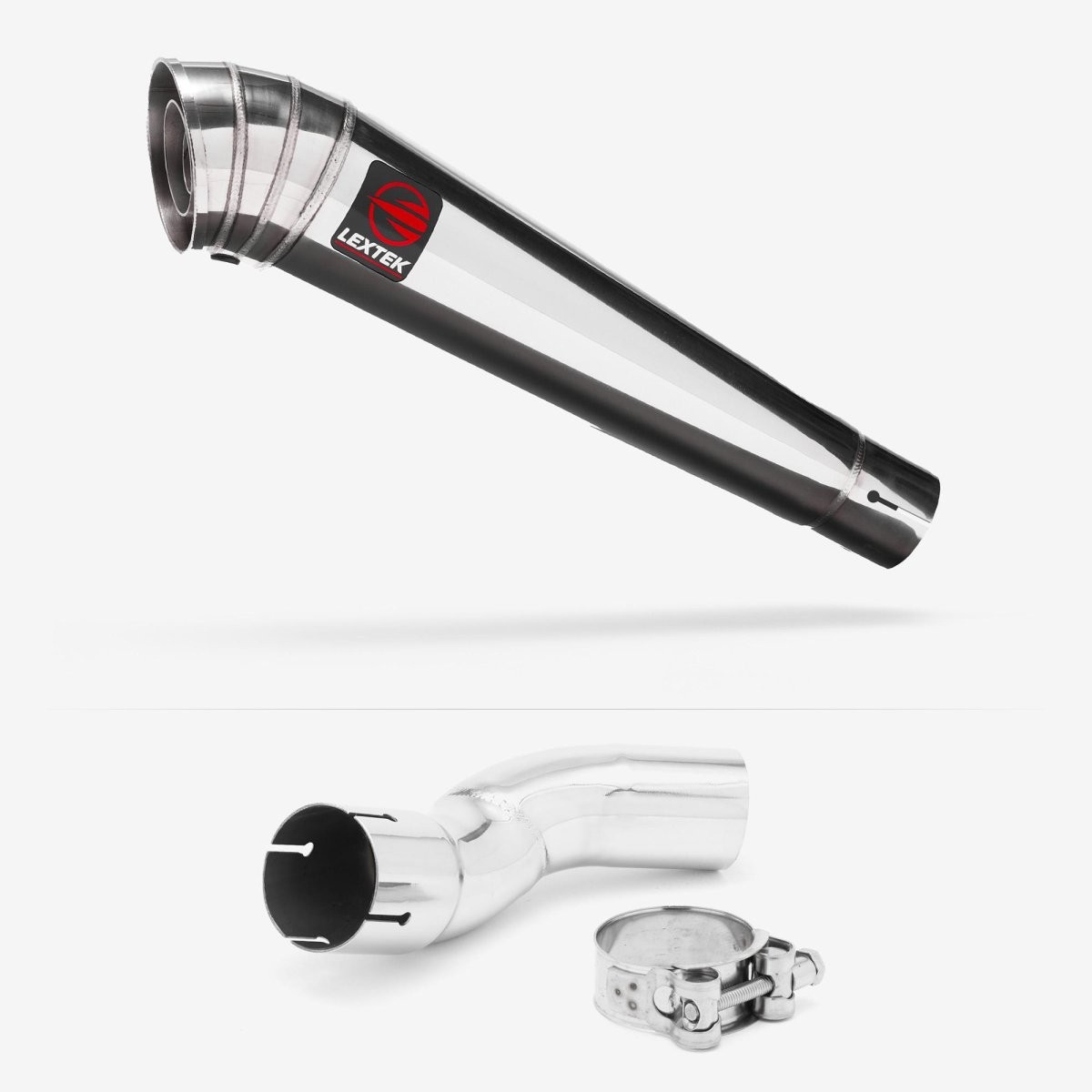 Lextek Stainless Steel MP4 Polished 300mm Exhaust with Link Pipe Silencer Rear