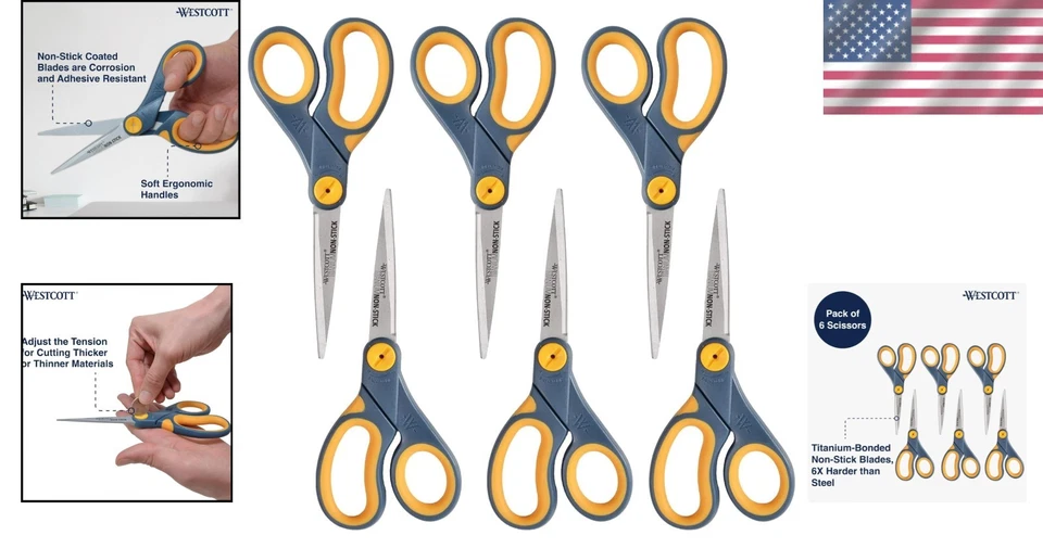 8-Inch Multipurpose Non-Stick Titanium Scissors, Ideal for Crafts - 6 Pack - Image 2 of 4
