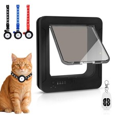 Smart RFID Cat Door with 3 Keys Remote - 4 Way Locking Flap Black