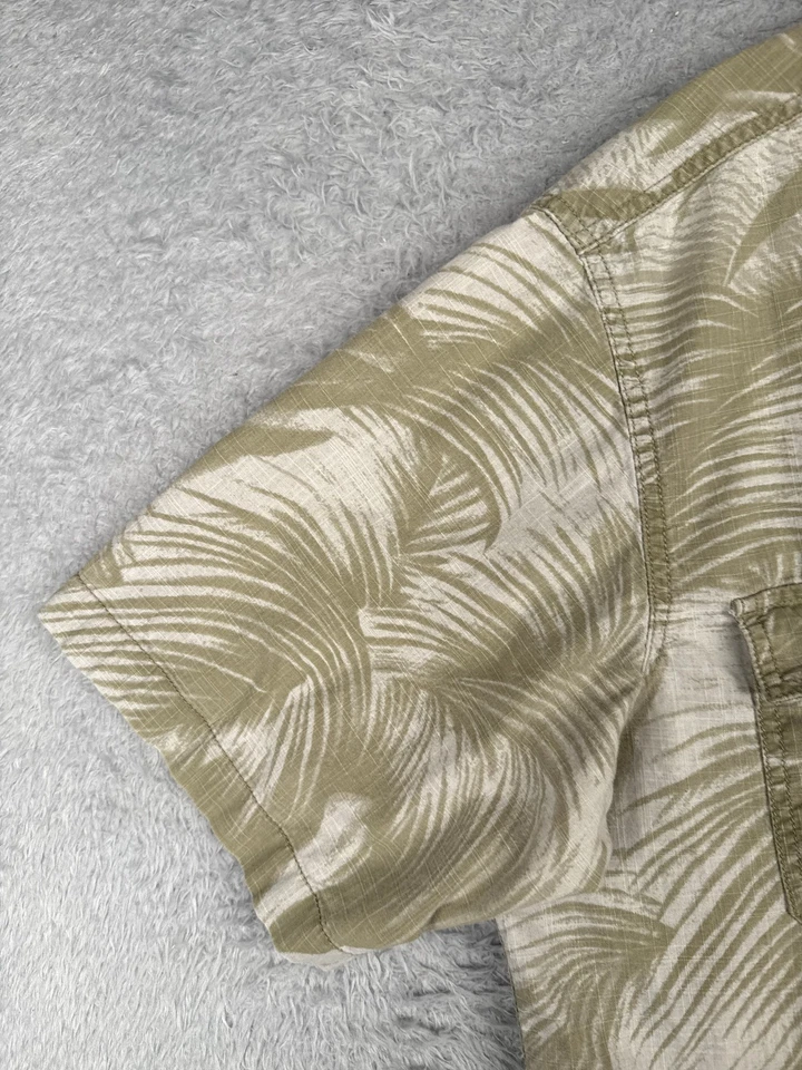 Basic Editions Hawaiian Shirt Men Large Green White Palm Leaf 100% Cotton - Image 3 of 4