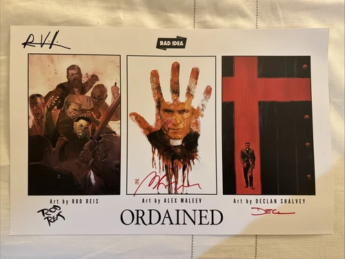 4x Signed Ordained Comic Poster. Signed By Reis, Maleev, Shalvey, Venditti
