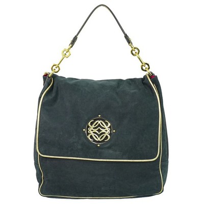 LOEWE Schultertasche Maia Anagram Wildleder Schwarz Gold