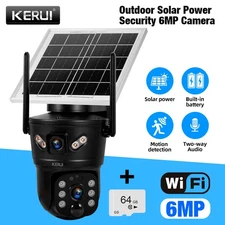 6MP WIFI Solar Panel Dual Lens Camera Waterproof Home Security Camera 64G Card