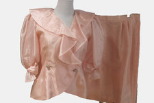 Watters & Watters VTG Women Formal Glossy Light Pink 14 3/4 Sleeve Ruffle Double