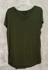Attention Shirt Womens XL Olive Green V Neck Short Sleeve Soft Stretch Rayon Top
