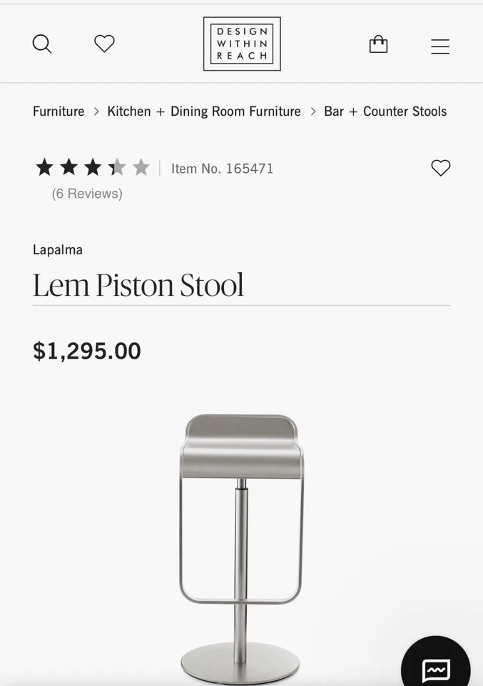 Par de taburetes de bar de pistón Lapalma Lem Design Within Reach (DWR), acero inoxidable Foto 4 de 4