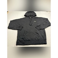 FILA Washed Black Pullover Hoodie Mini Logo Distressed Cuff Size M