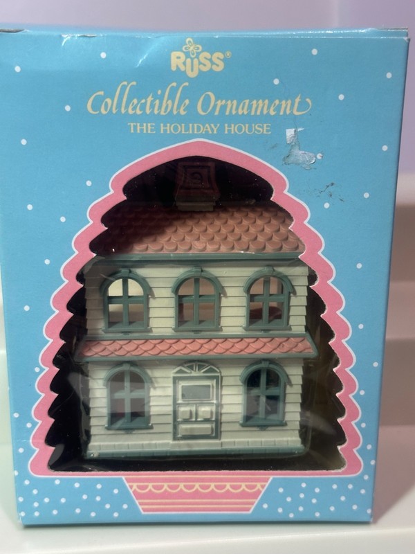 1990's Russ Berrie & Co. • Holiday House Ornament • Miniature Dollhouse Ornament
