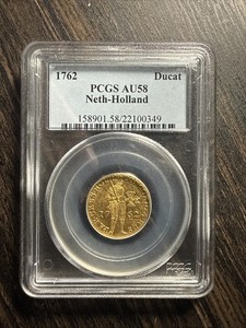 1762 Ducat Neth Holland Gold 3.49 Grams PCGS AU58