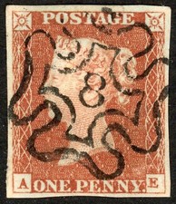 Product Image: SG8 1841 1d red, plate 31, AE, 4 margins, London No 8 in Maltese Cross