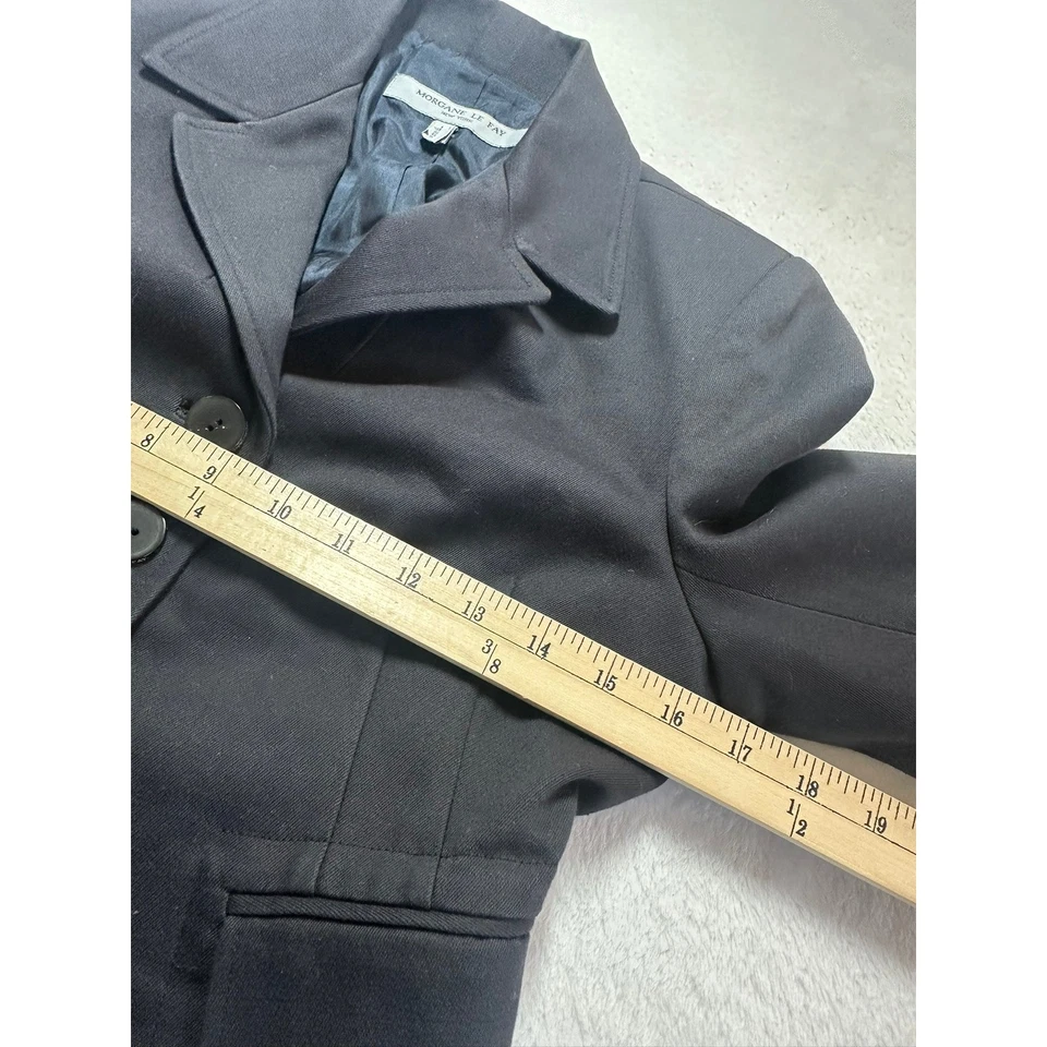 Morgane Le Fay Cropped Blazer Women XS Navy Blue Excellent Cotton Alpaca Jacket - Image 3 of 4