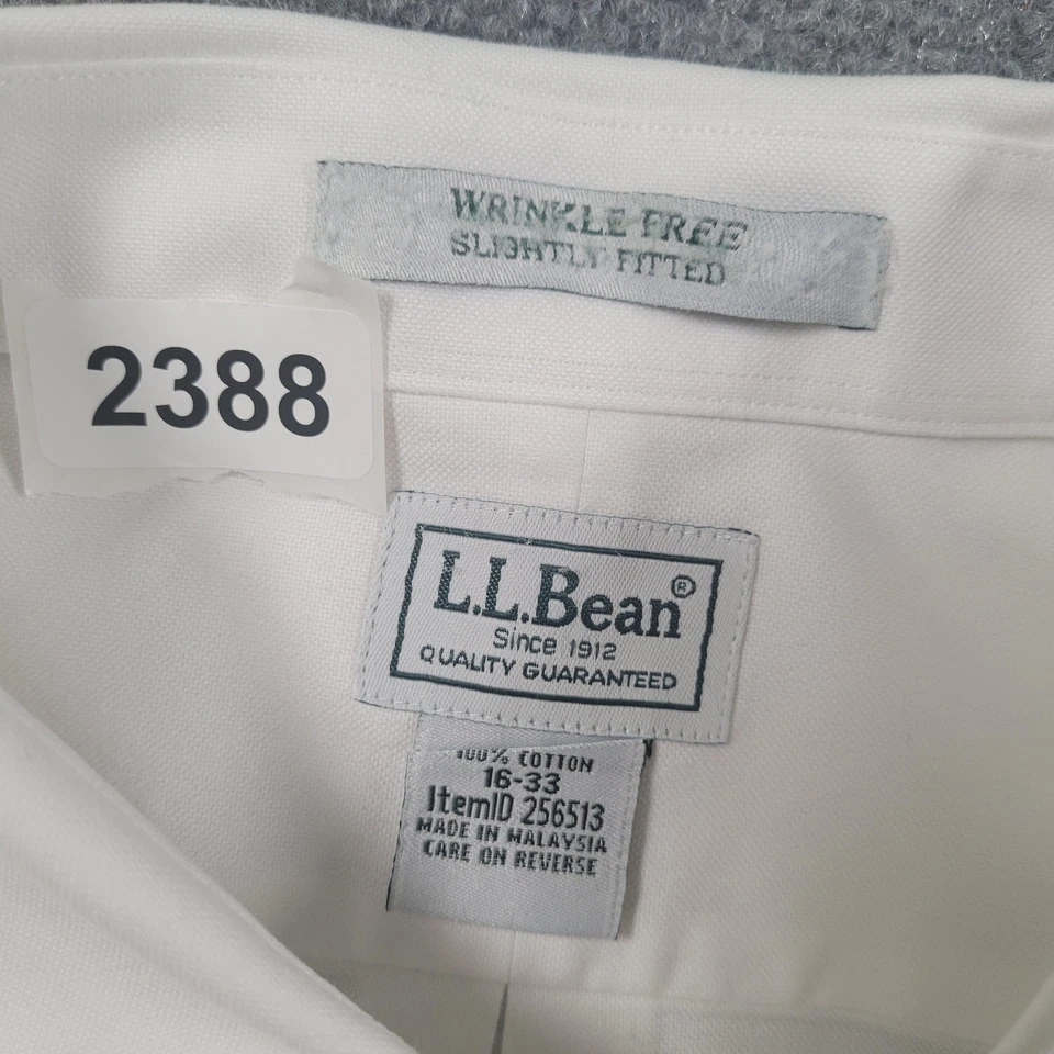 L.L.Bean Shirt Mens 16-33 White Button Down Wrinkle Free Slightly Fitted Pocket - Image 4 of 4