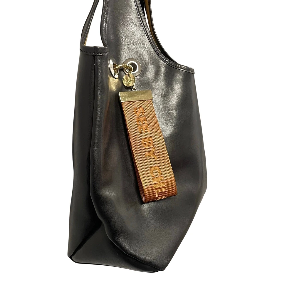 See By Chloe Jay Large Logo Tag Leather Tote Handbag Black AS IS - Image 3 of 4